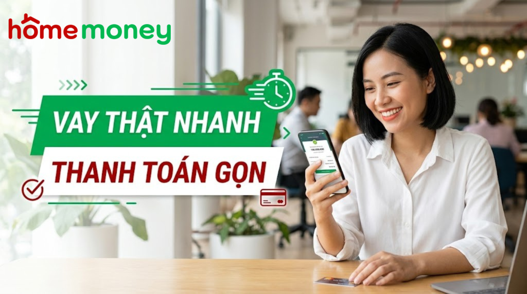 Dịch vụ vay nhanh và thanh toán gọn nhẹ, trả phí vay nhẹ nhàng tại Home Money giúp khách hàng an tâm quản lý tài chính.