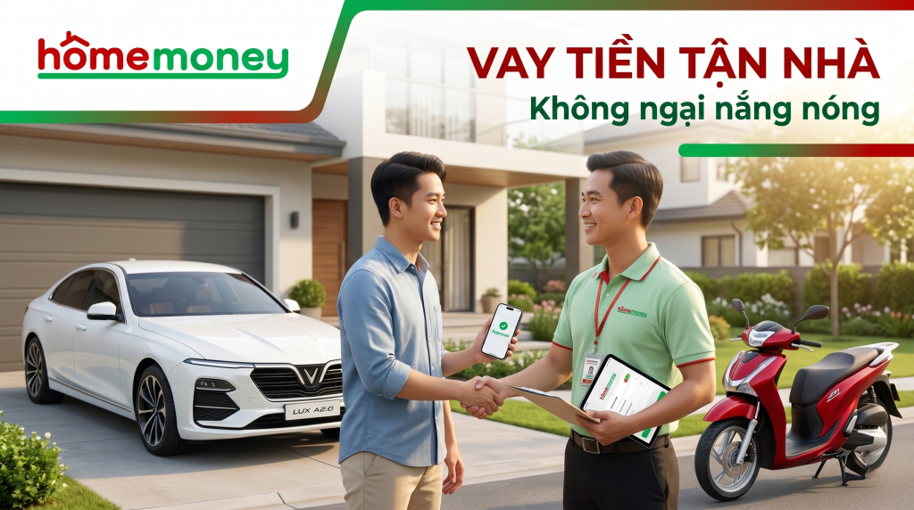 Nhân viên Home Money hỗ trợ vay tiền tận nhà tại Hà Nội không ngại nắng nóng.